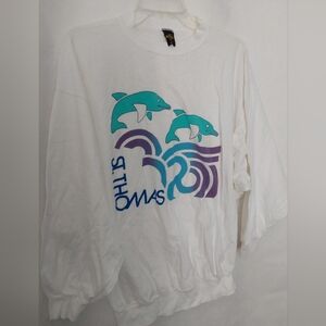 Vintage Anvil White Cotton T-Shirt St. Thomas with Dolphin Print 'One Size'